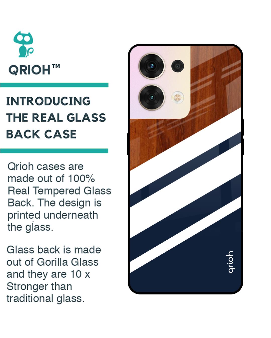 Shop Bold Stripes Printed Premium Glass Cover for Oppo Reno8 5G (Shockproof, Light Weight)-Back