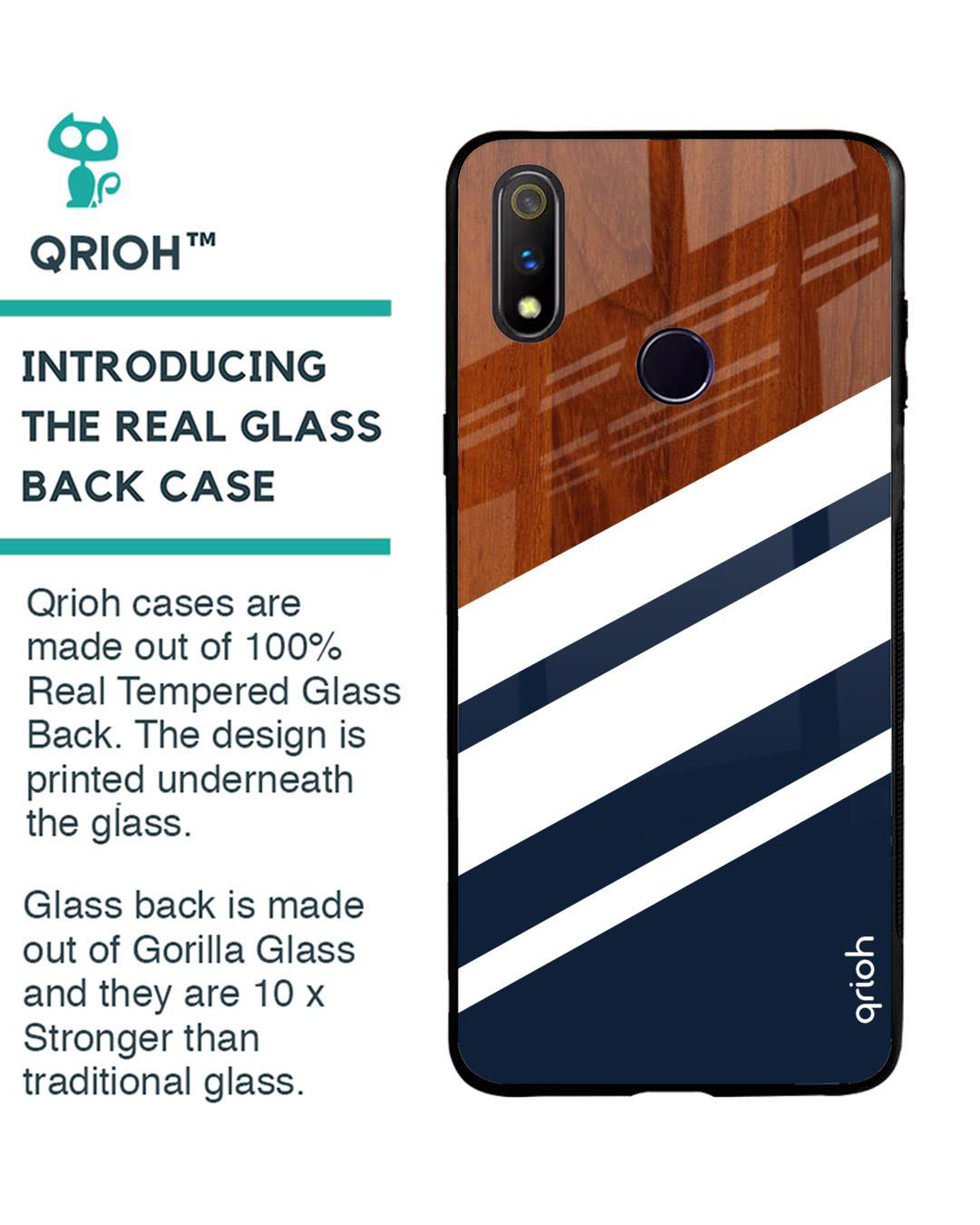 Shop Bold Stripes Printed Premium Glass Cover for Realme 3 Pro (Shock Proof, Lightweight)-Back