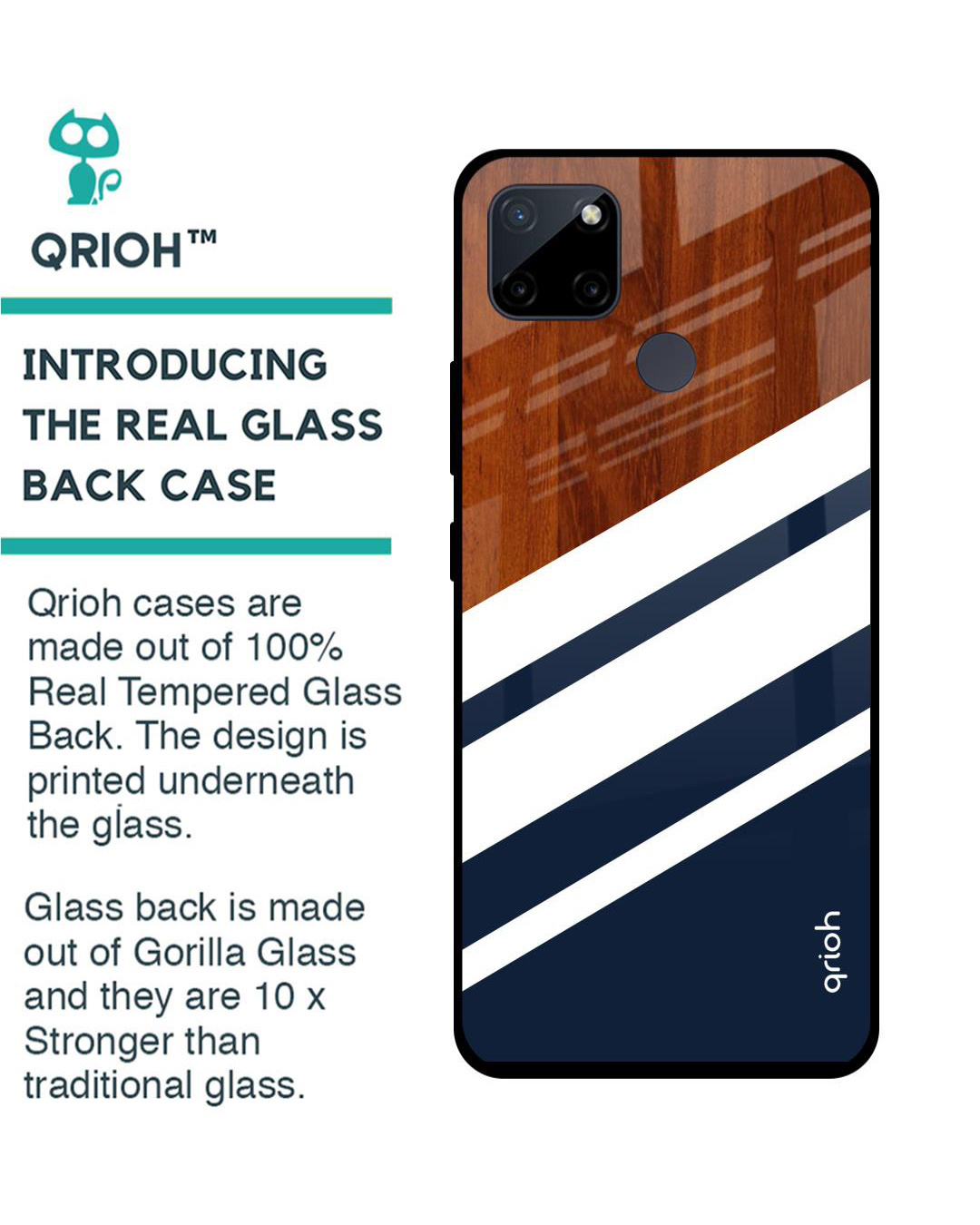 Shop Bold Stripes Printed Premium Glass Cover for Realme C21Y (Shockproof, Light Weight)-Back