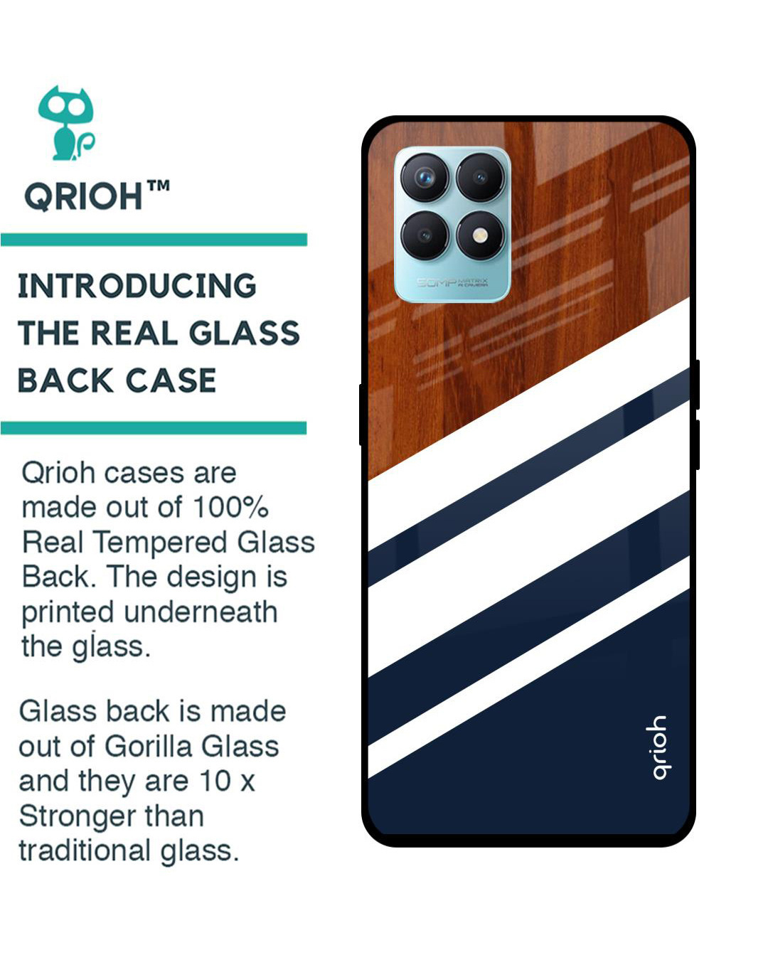 Shop Bold Stripes Printed Premium Glass Cover for Realme Narzo 50 (Shockproof, Light Weight)-Back