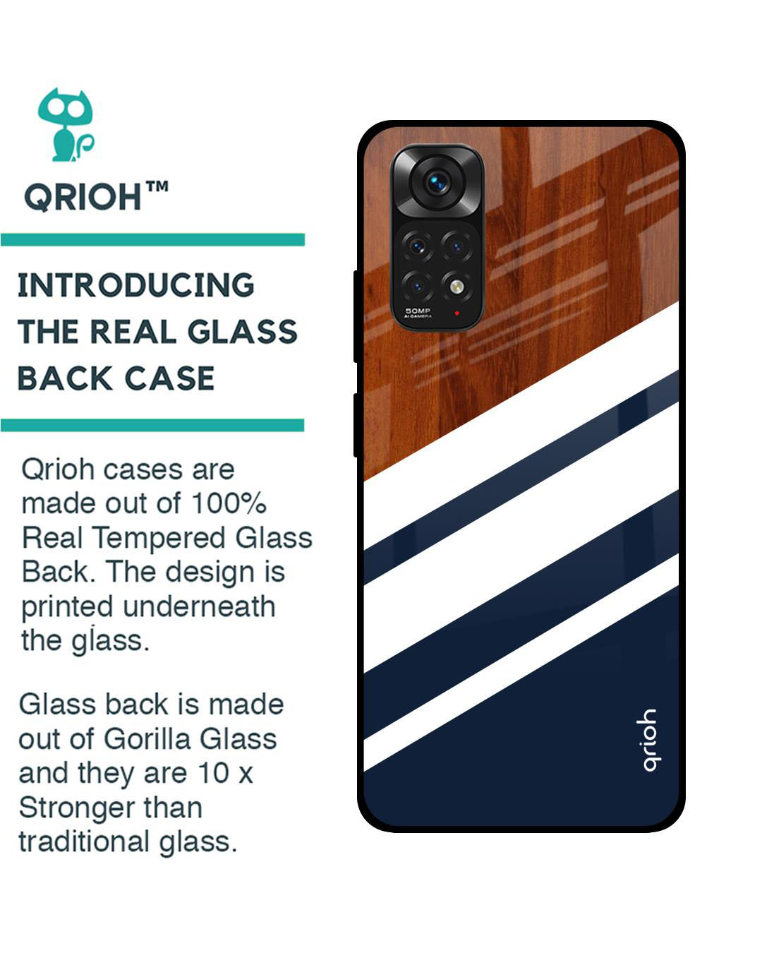 Shop Bold Stripes Printed Premium Glass Cover for Redmi Note 11 (Shock Proof, Lightweight)-Back