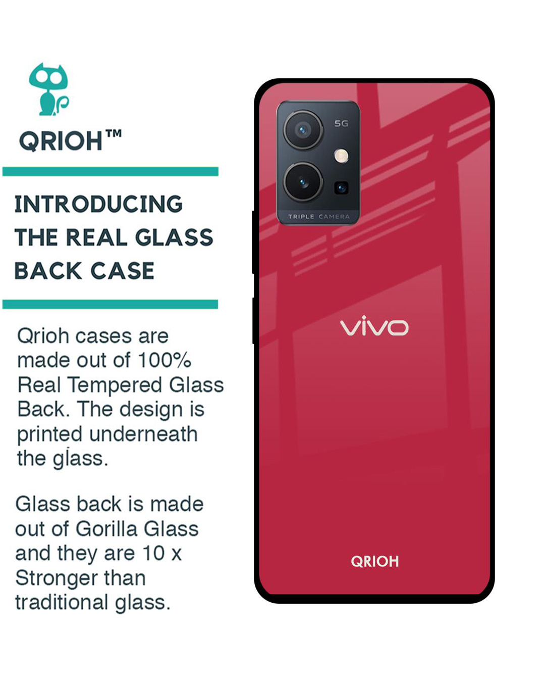 Shop Solo Maroon Printed Premium Glass Cover for Vivo Y75 5G (Shock Proof, Lightweight)-Back