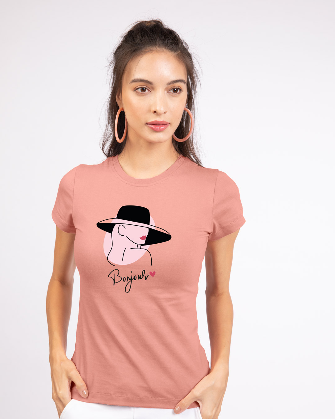 

Bonjour Heart Half Sleeve Printed T-Shirt Misty Pink Women' Half Sleeve Printed T-shirt Bewakoof.com