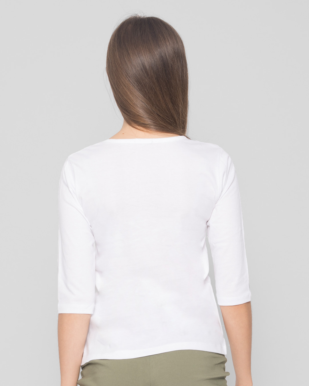 Shop Bonjour Heart Round Neck 3/4 Sleeve T-Shirt White-Back