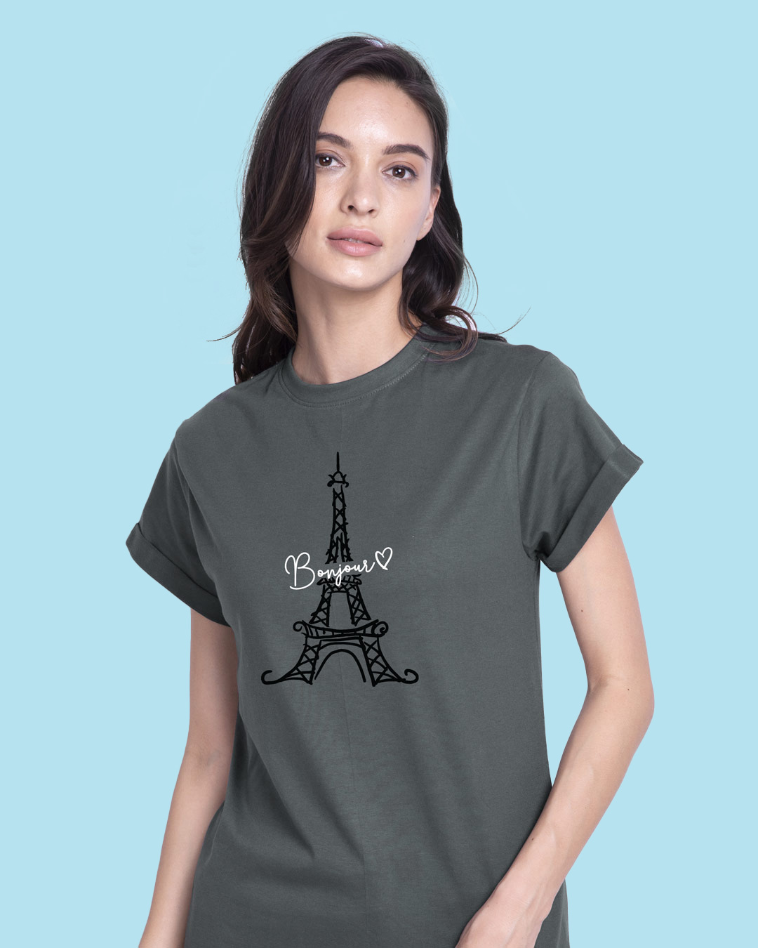 Buy Bonjour Paris Boyfriend T-Shirt for Women grey Online at Bewakoof
