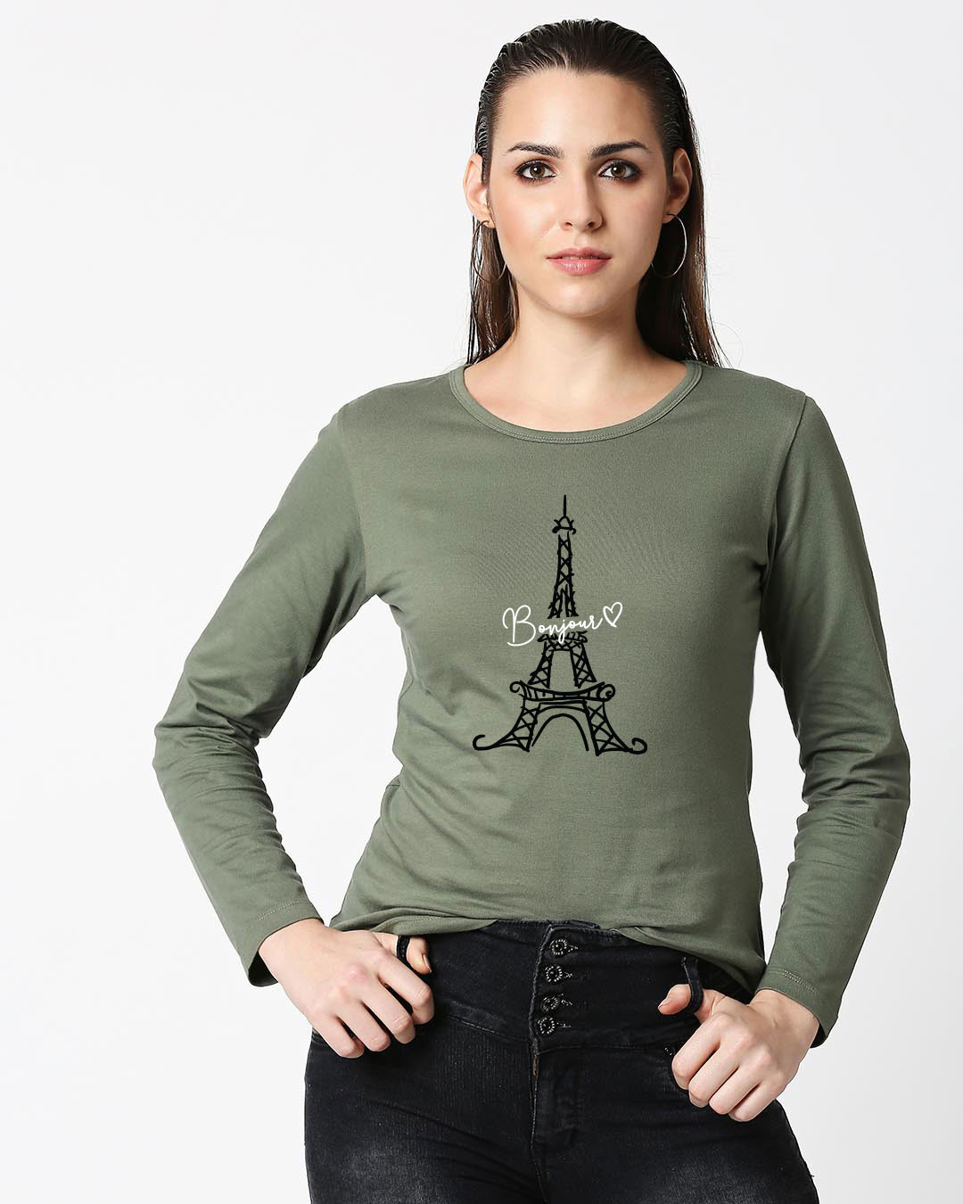 Shop Bonjour Paris Full Sleeves Printed T-shirt-Back