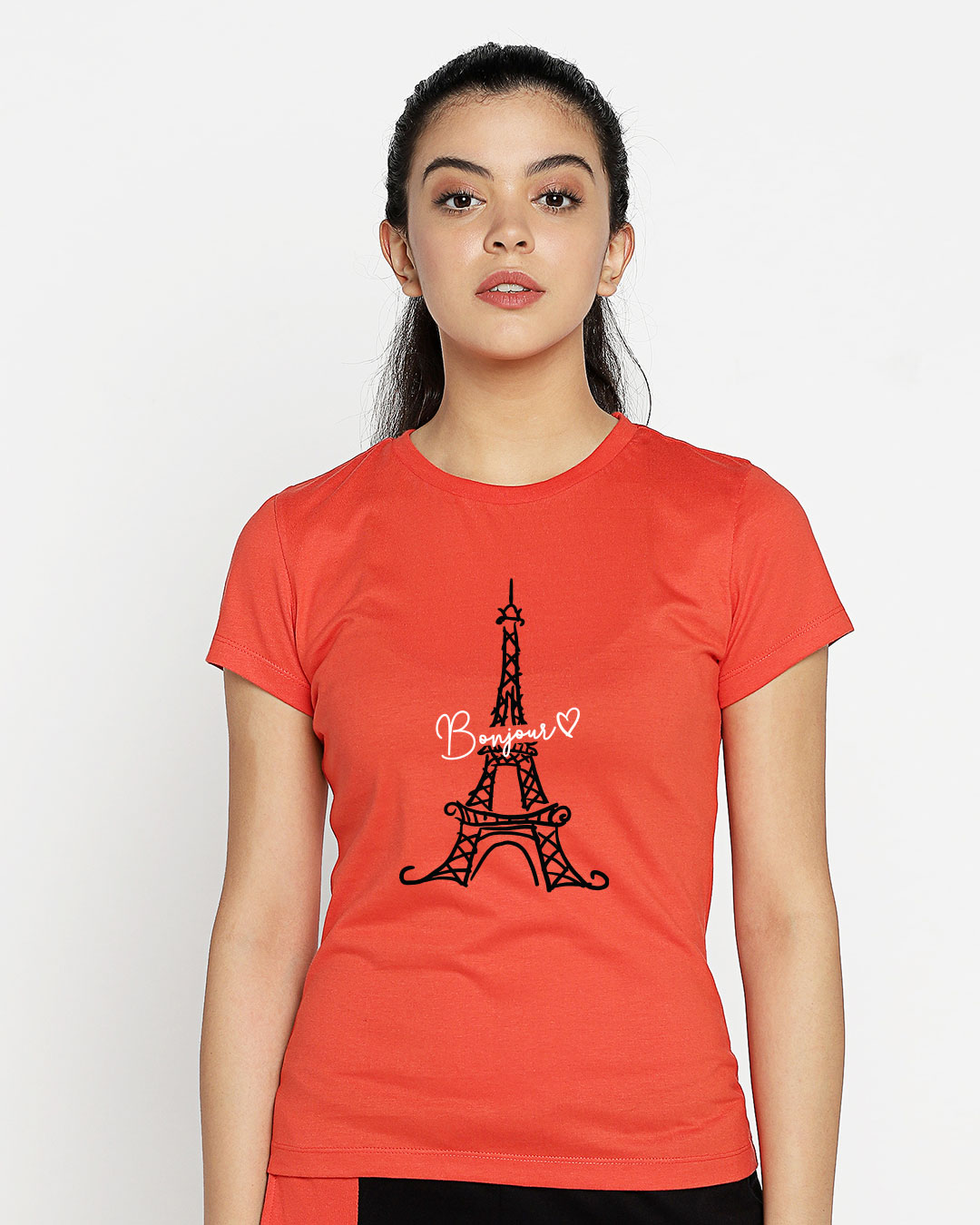Shop Bonjour Paris Half Sleeve Printed Red T-Shirt-Back