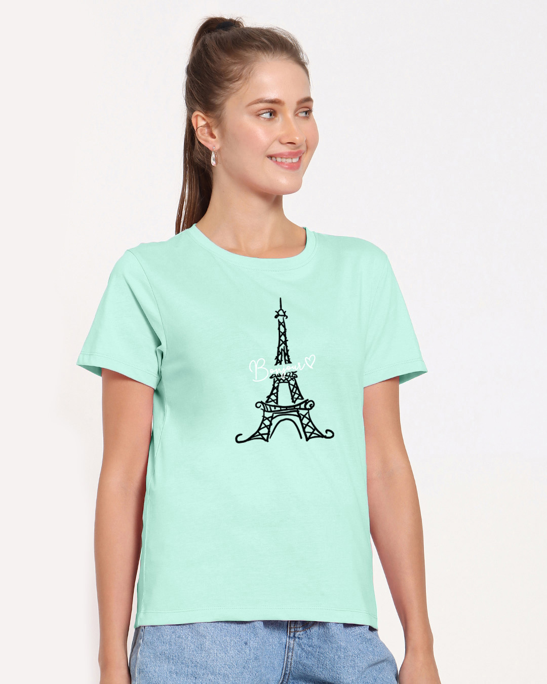 Shop Bonjour Paris Half Sleeve Printed T-Shirt-Back