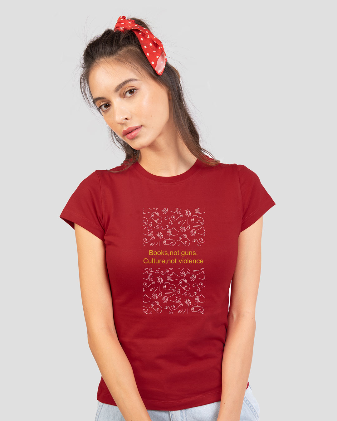 Shop Books Not Guns Half Sleeve Printed T-Shirt Bold Red-Back