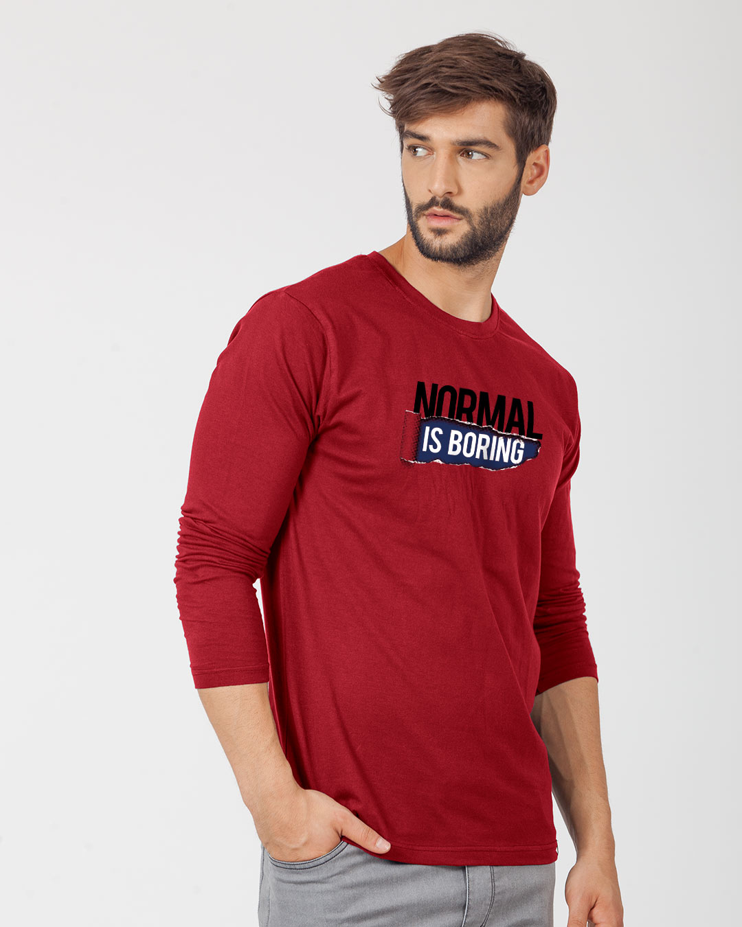 Shop Boring Normal Full Sleeve T-Shirt-Back