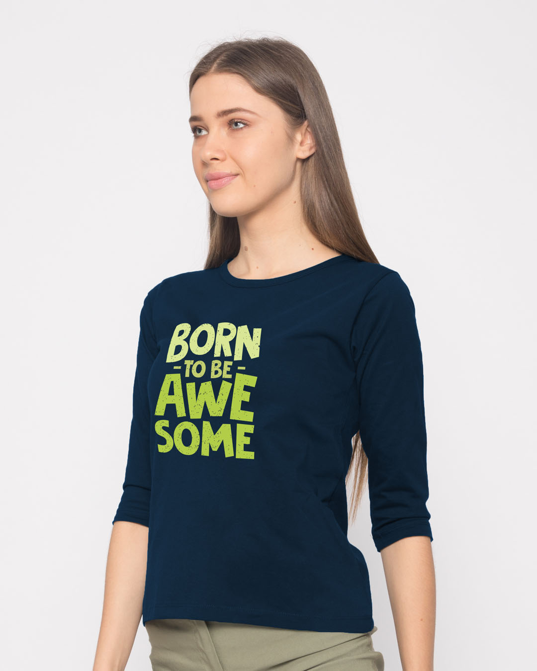 Shop Born To Be Awesome Round Neck 3/4th Sleeve T-Shirt-Back