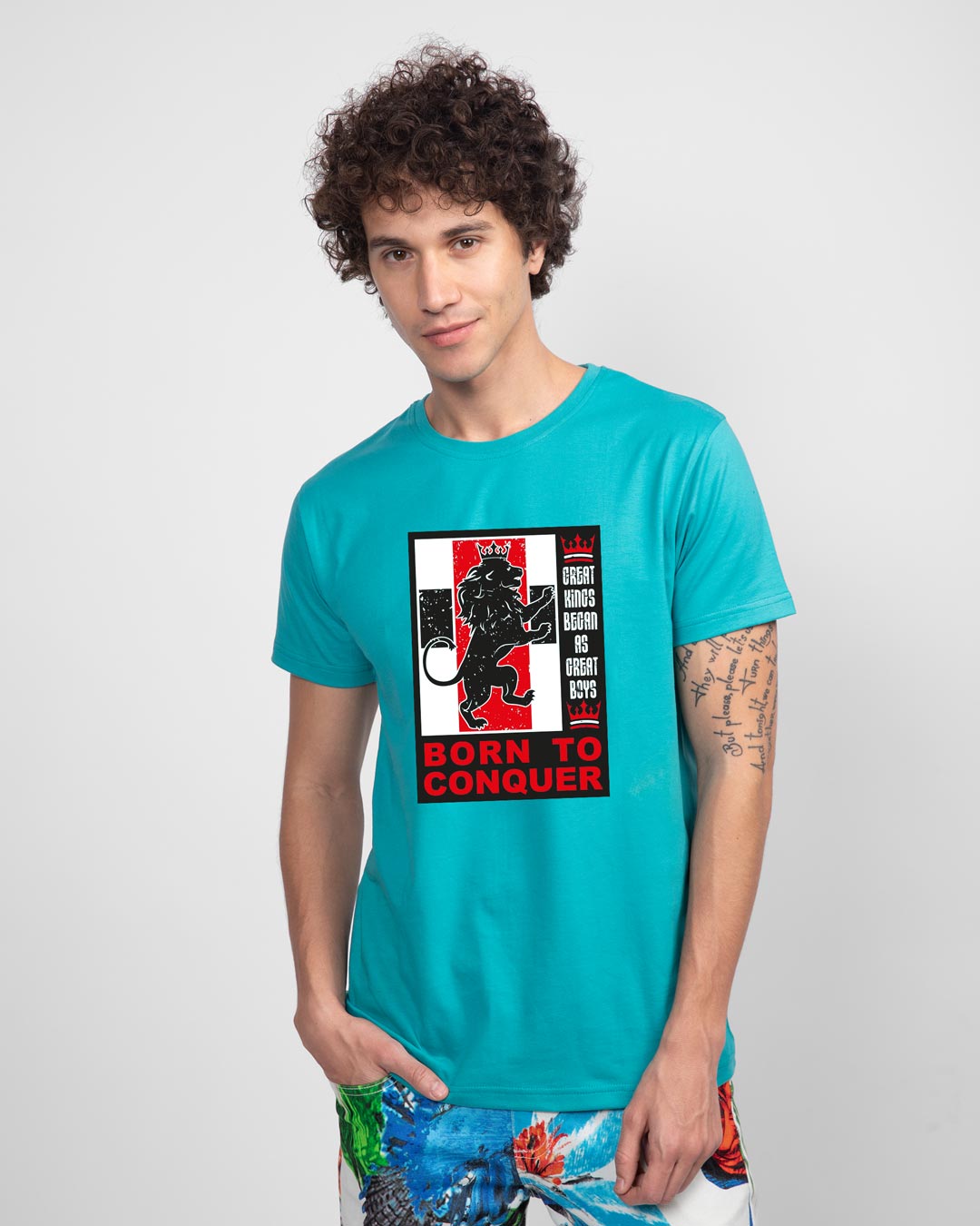 Shop Born To Conquer Half Sleeve T-Shirt Tropical Blue-Back