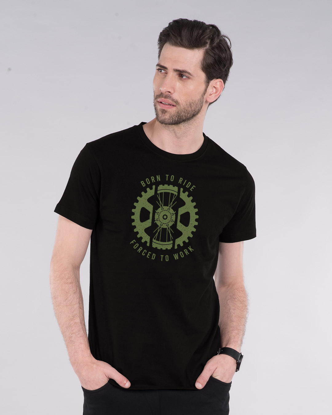 Shop Born To Ride Forced To Work Half Sleeve T-Shirt-Back