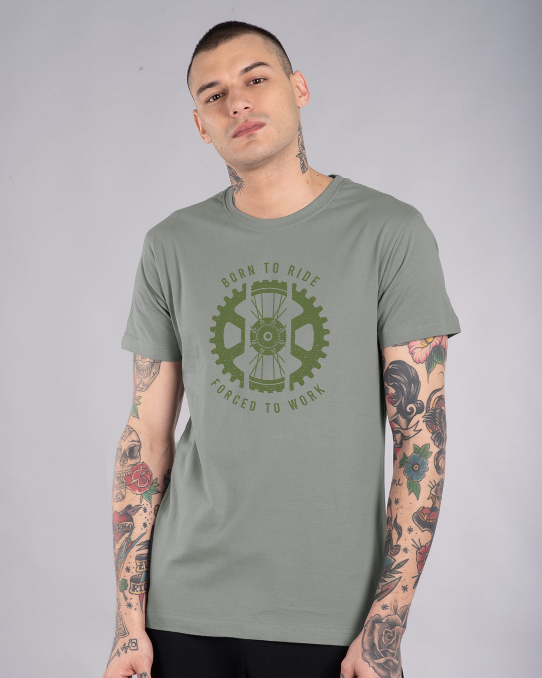Shop Born To Ride Forced To Work Half Sleeve T-Shirt-Back