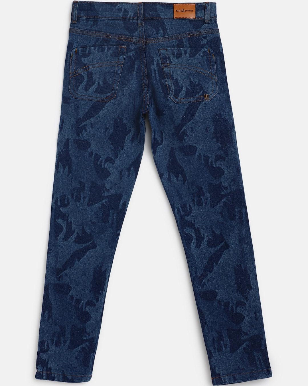 Shop Boys Blue Printed Slim Fit Jeans-Back