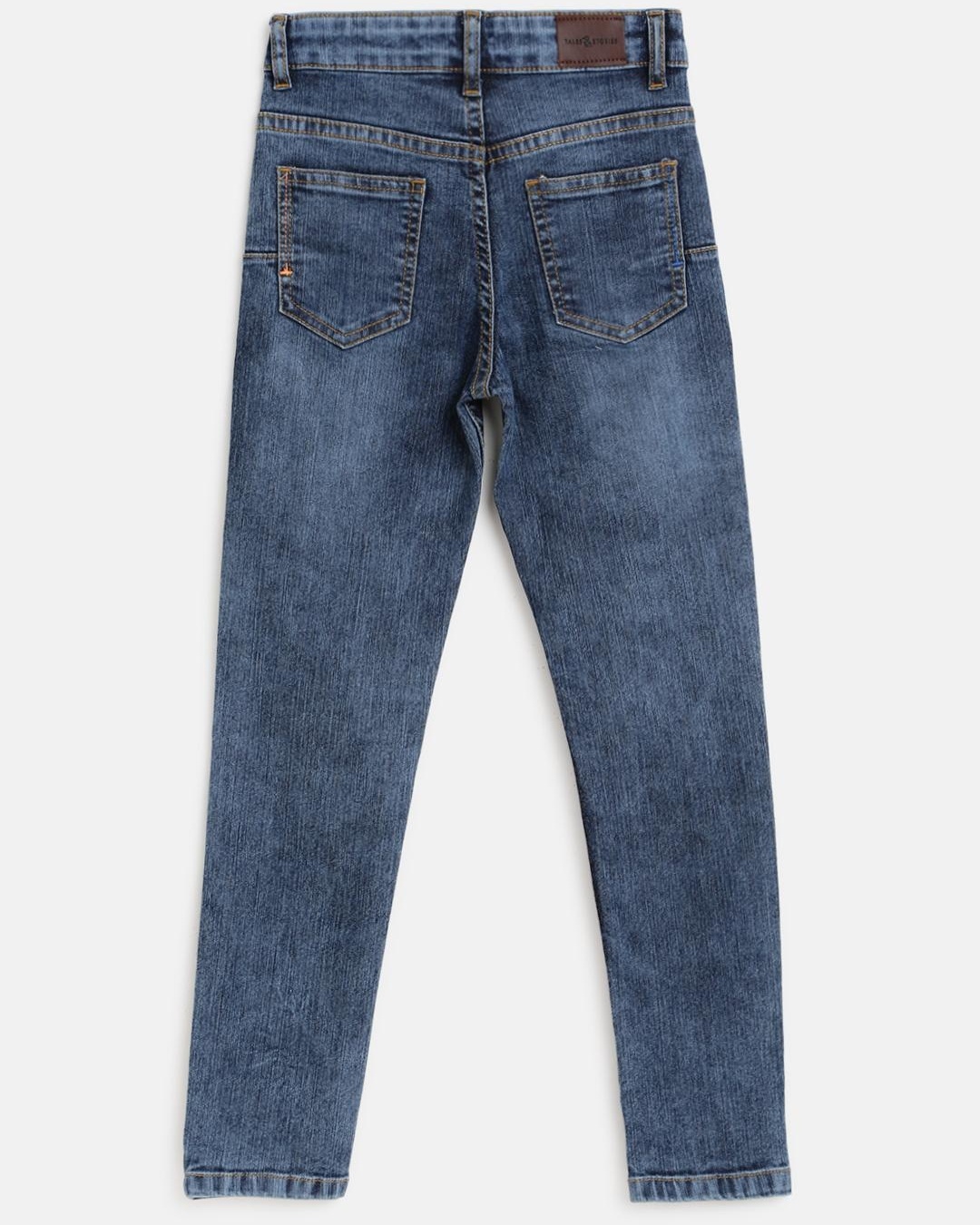 Shop Boys Blue Washed Slim Fit Jeans 3-Back
