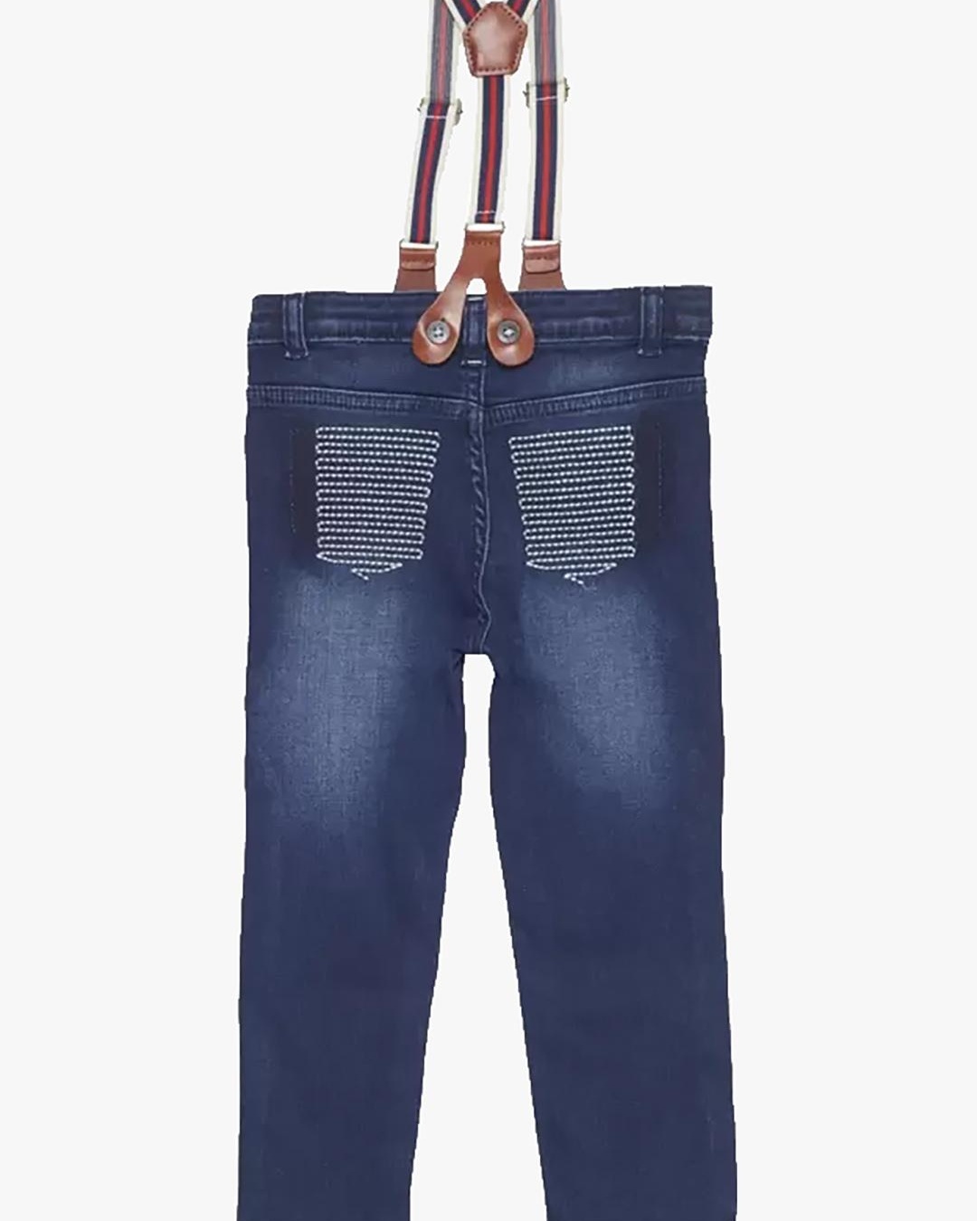 Shop Boys Blue Washed Slim Fit Jeans Suspender-Back