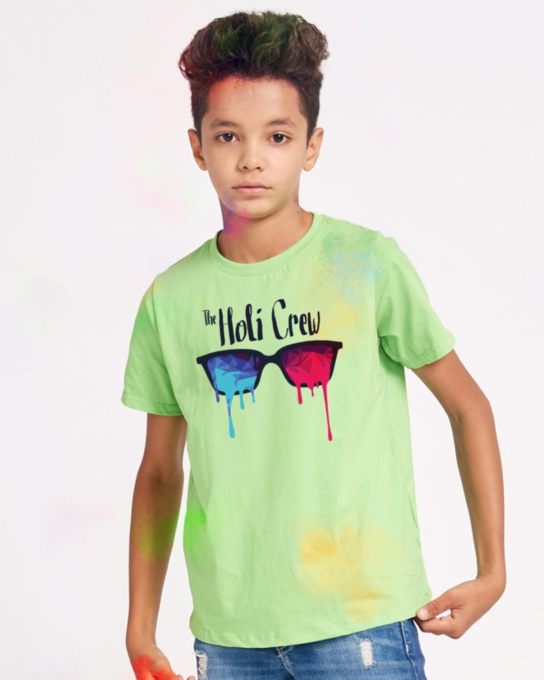 Buy Boys Green Holi Crew Graphic Printed T-shirt for Kids - Boys Green ...