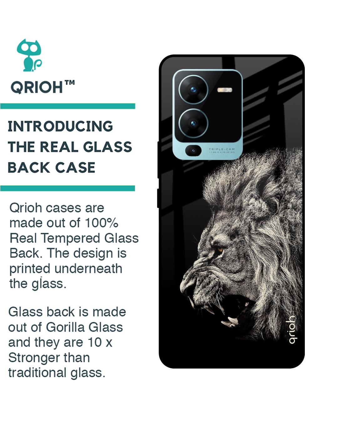 Shop Brave Lion Printed Premium Glass case for Vivo V25 Pro (Shock Proof,Scratch Resistant)-Back
