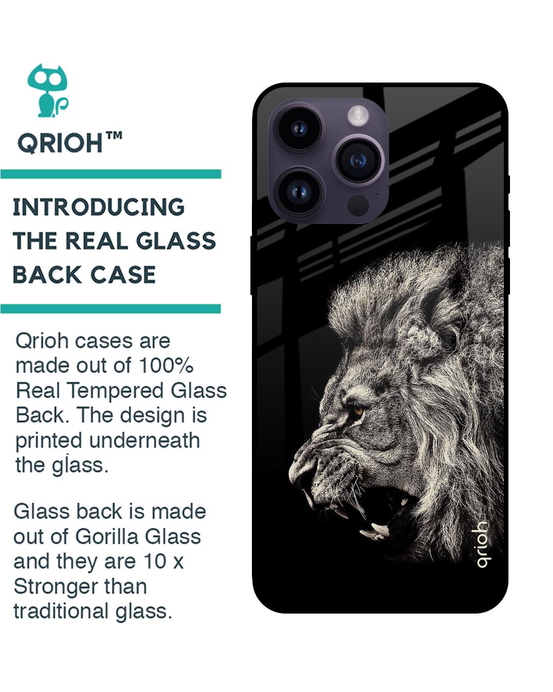 Shop Brave Lion Printed Premium Glass Cover for Apple iPhone 14 Pro Max (Shockproof, Light Weight)-Back