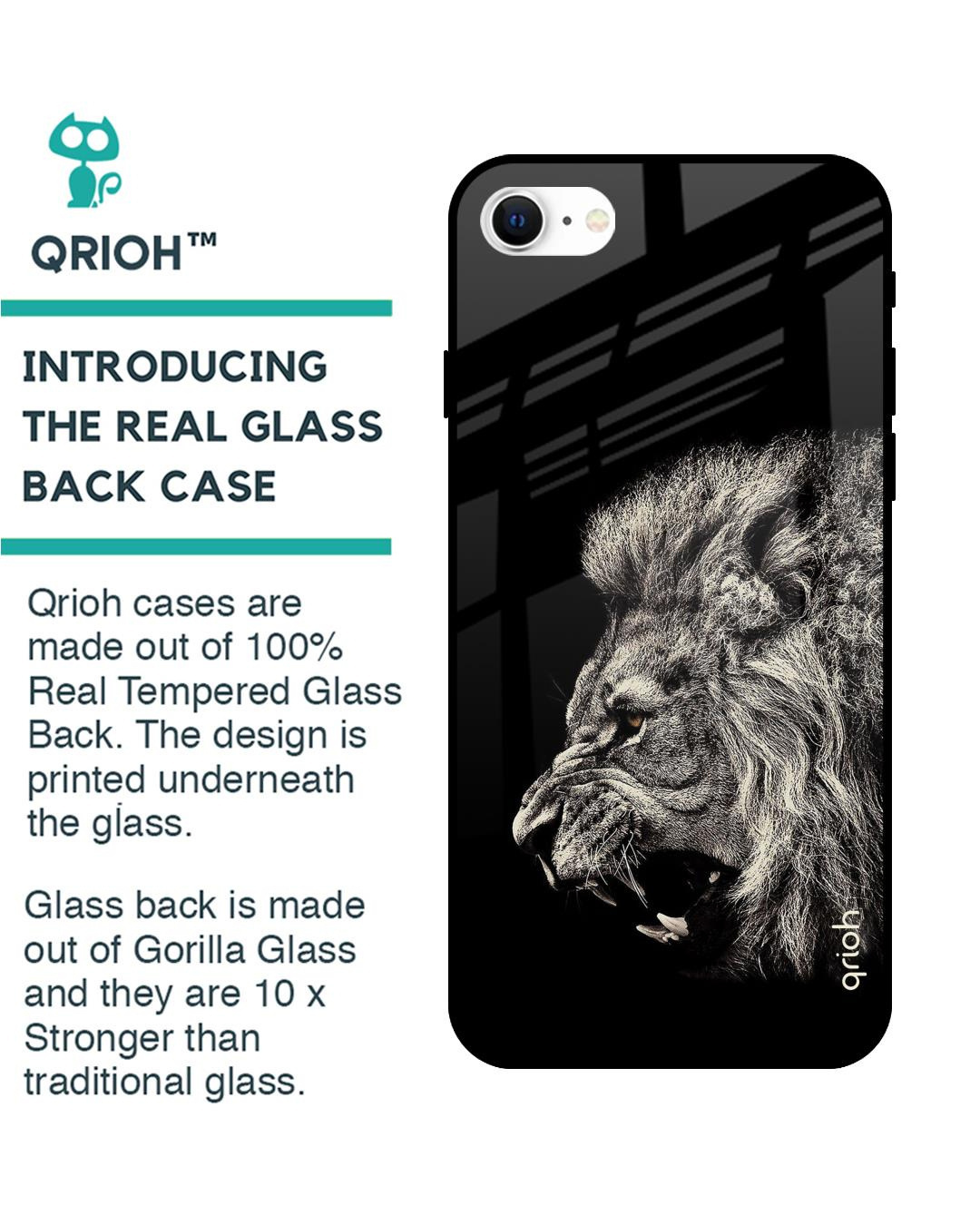 Shop Brave Lion Printed Premium Glass Cover for iPhone SE 2022 (Shock Proof, Lightweight)-Back