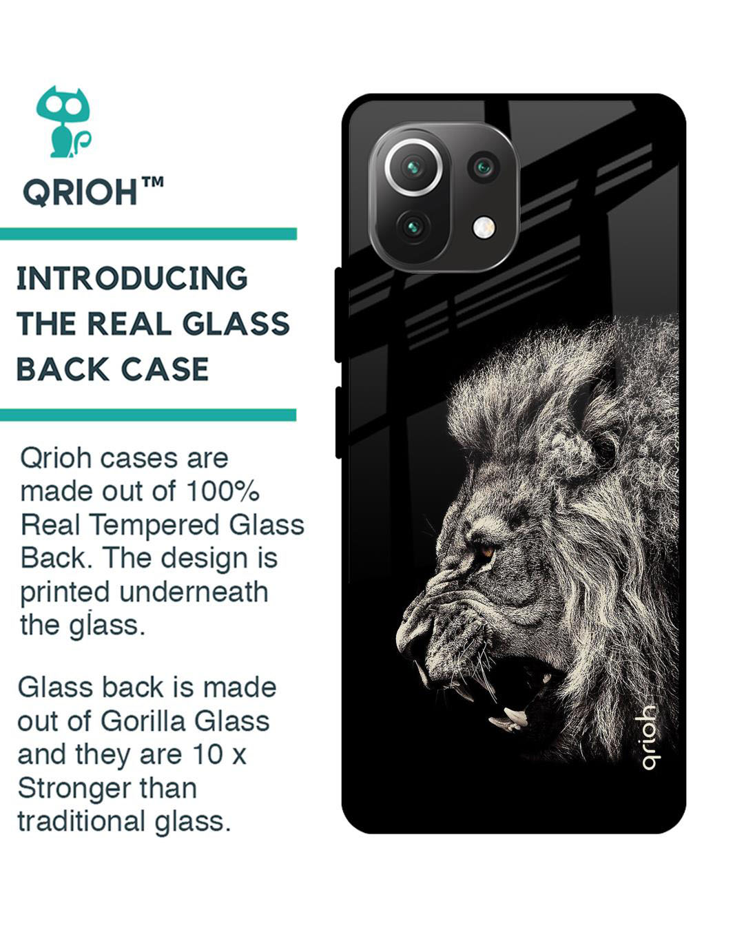 Shop Brave Lion Printed Premium Glass Cover for Mi 11 Lite (Shock Proof, Lightweight)-Back