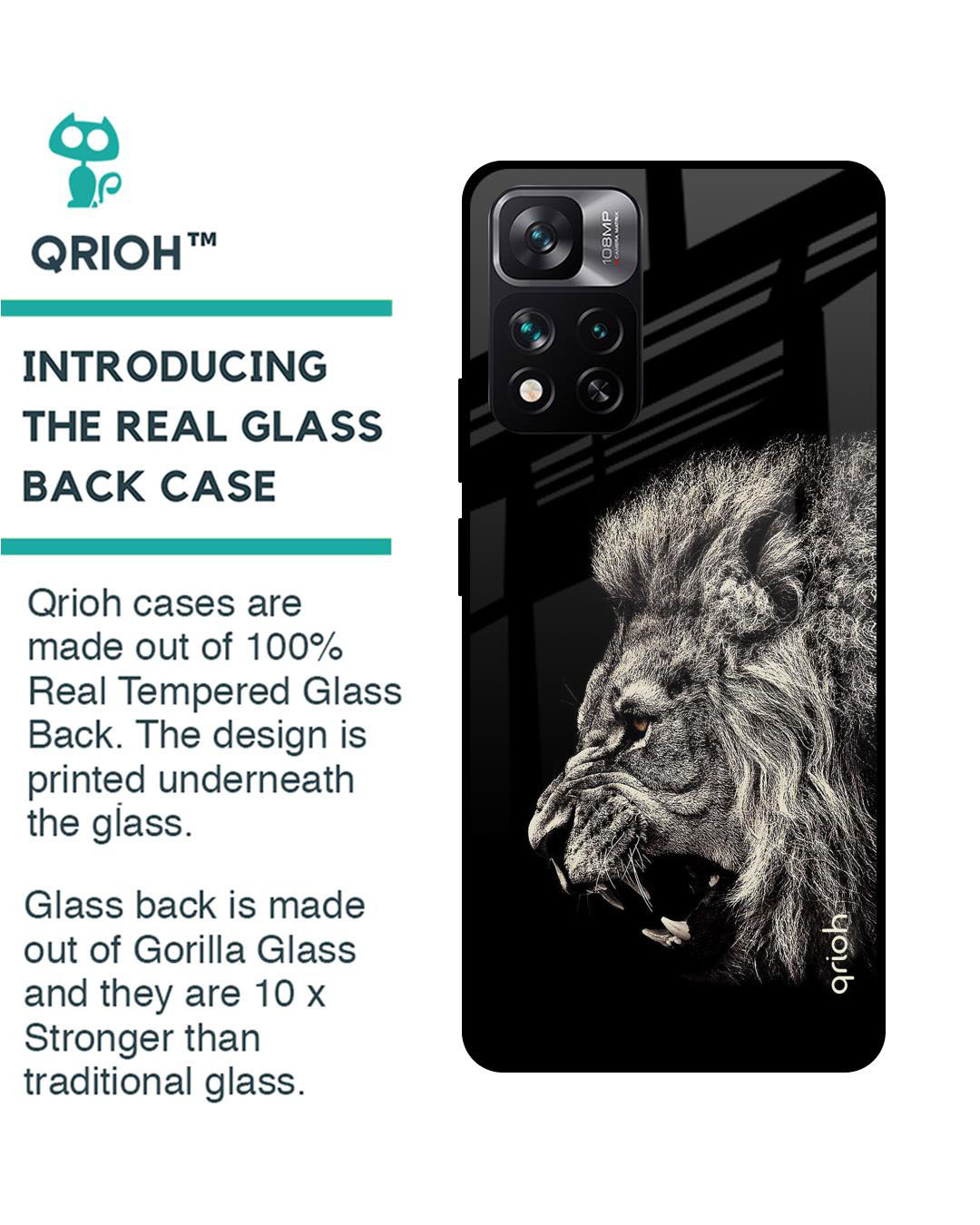 Shop Brave Lion Printed Premium Glass Cover for Mi 11i (Shock Proof, Lightweight)-Back