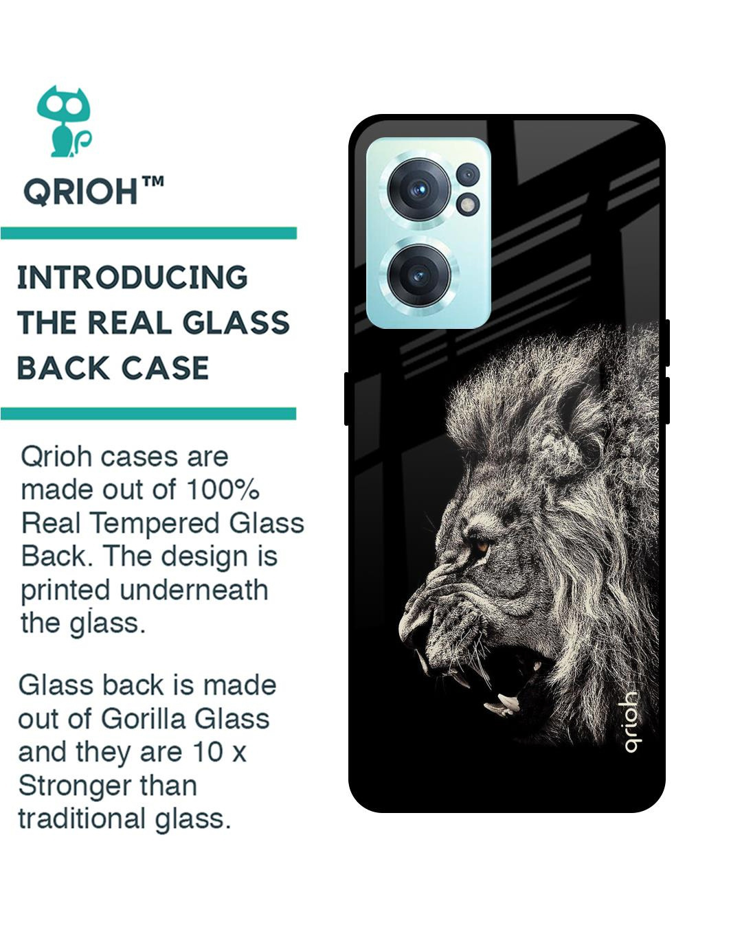 Shop Brave Lion Printed Premium Glass Cover for OnePlus Nord CE 2 5G (Shock Proof, Lightweight)-Back