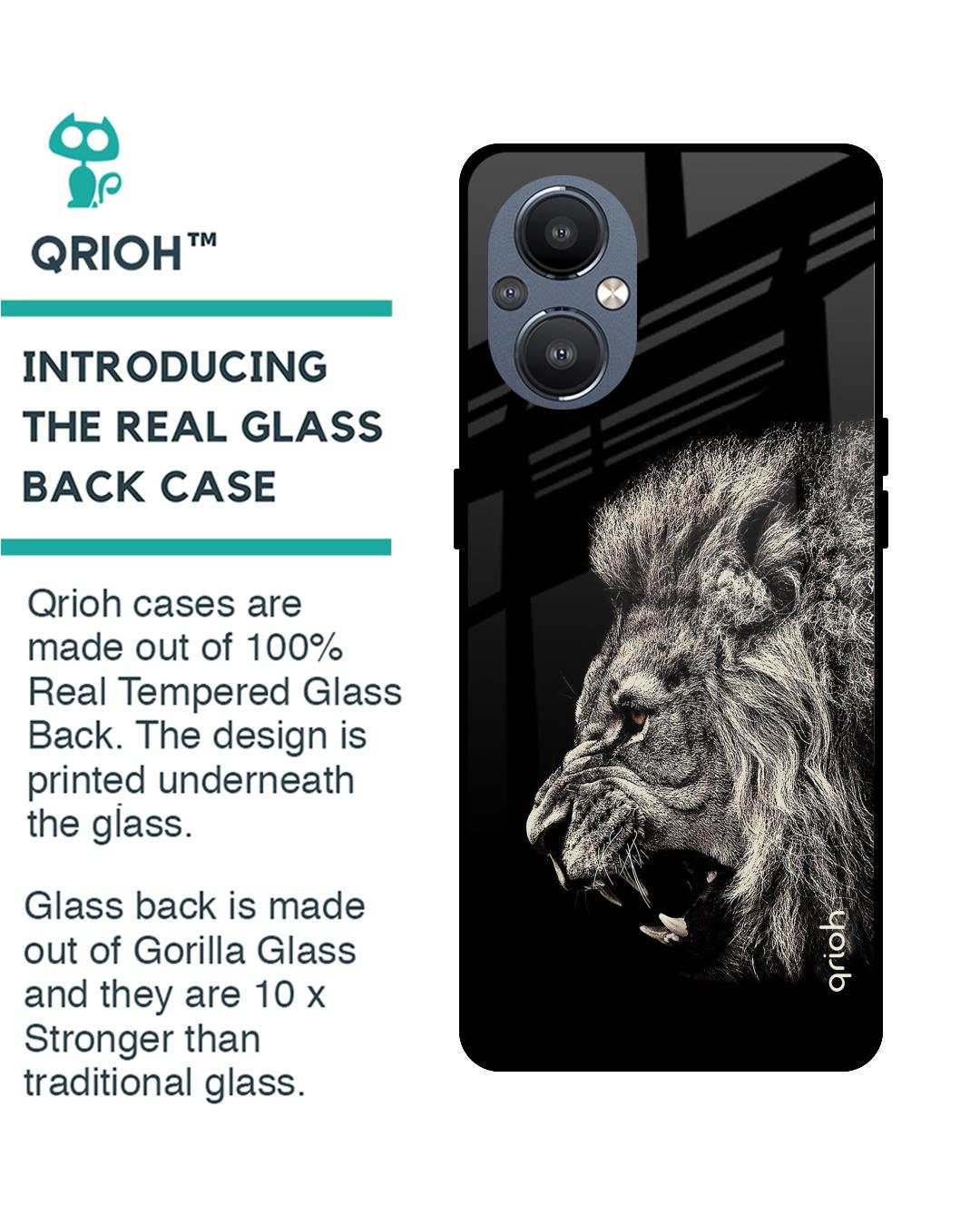 Shop Brave Lion Printed Premium Glass Cover For OnePlus Nord N20 (Shockproof, Light Weight)-Back