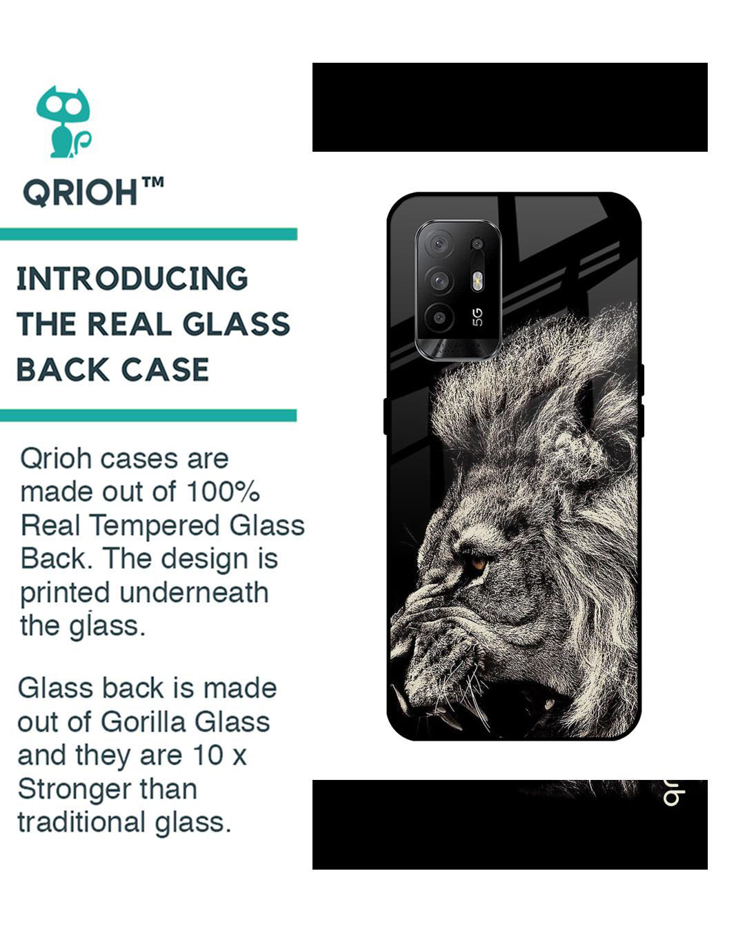 Shop Brave Lion Printed Premium Glass Cover for Oppo F19 Pro Plus (Shock Proof, Lightweight)-Back