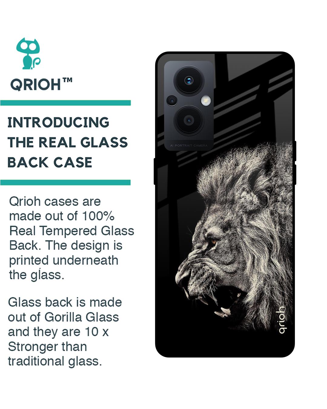 Shop Brave Lion Printed Premium Glass Cover for OPPO F21 Pro 5G (Shockproof, Light Weight)-Back