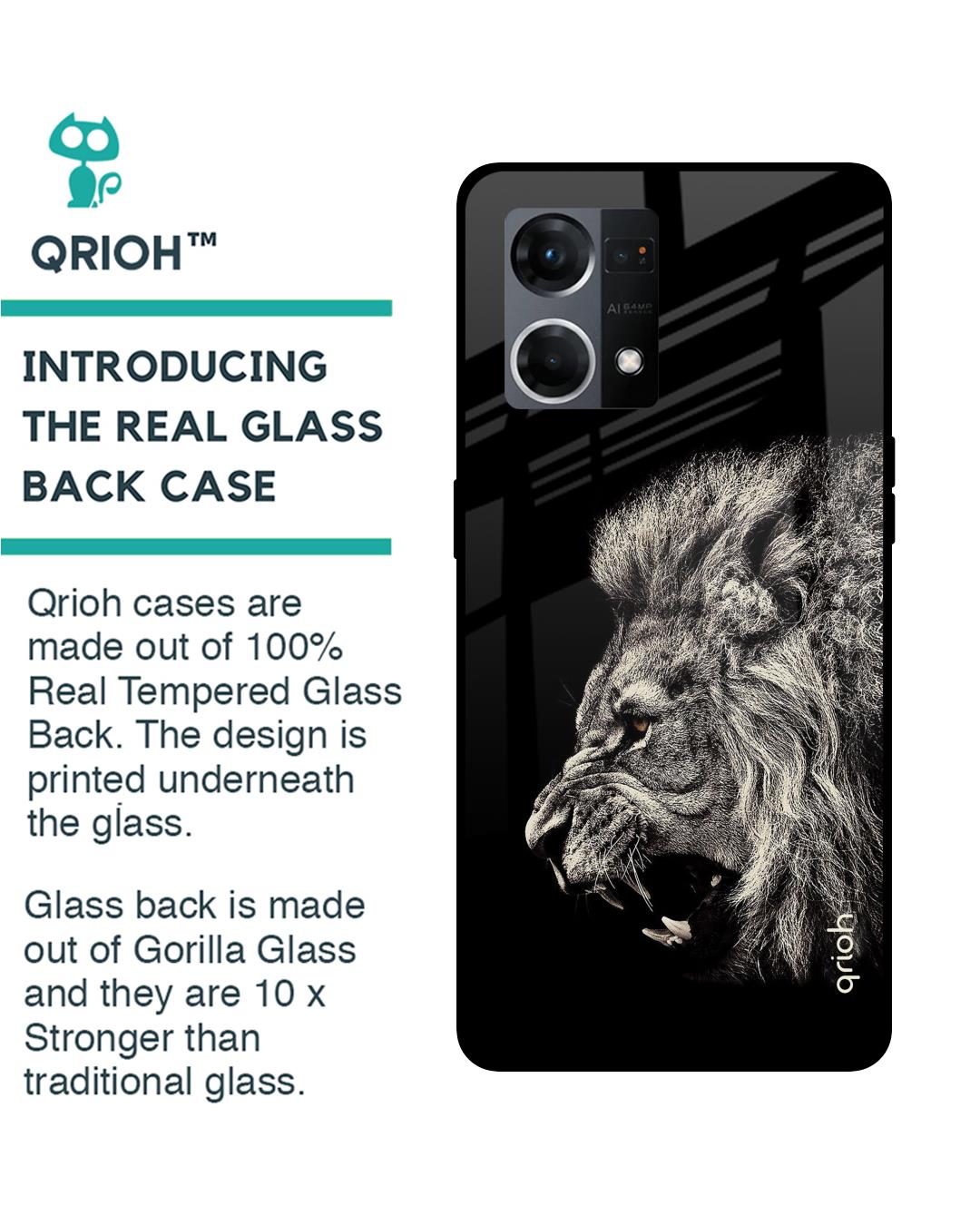 Shop Brave Lion Printed Premium Glass Cover for OPPO F21 Pro (Shockproof, Light Weight)-Back