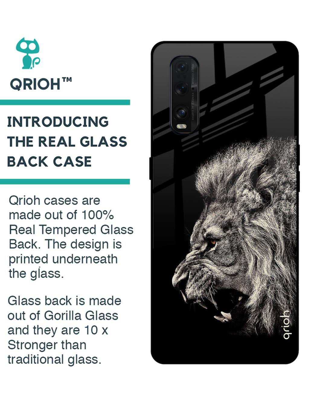 Shop Brave Lion Printed Premium Glass Cover for Oppo Find X2 (Shock Proof, Lightweight)-Back