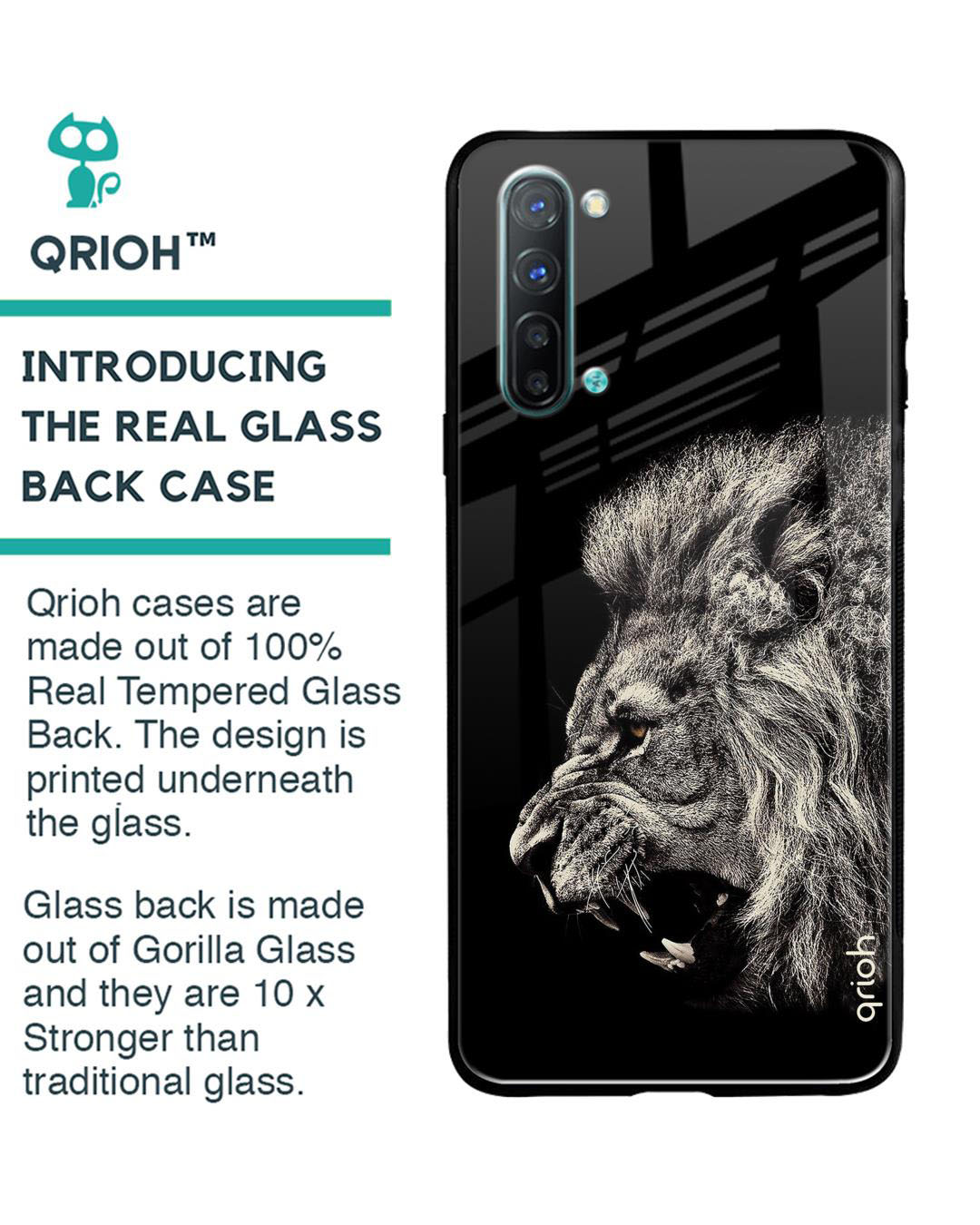 Shop Brave Lion Printed Premium Glass Cover for Oppo Reno 3 (Shock Proof, Lightweight)-Back
