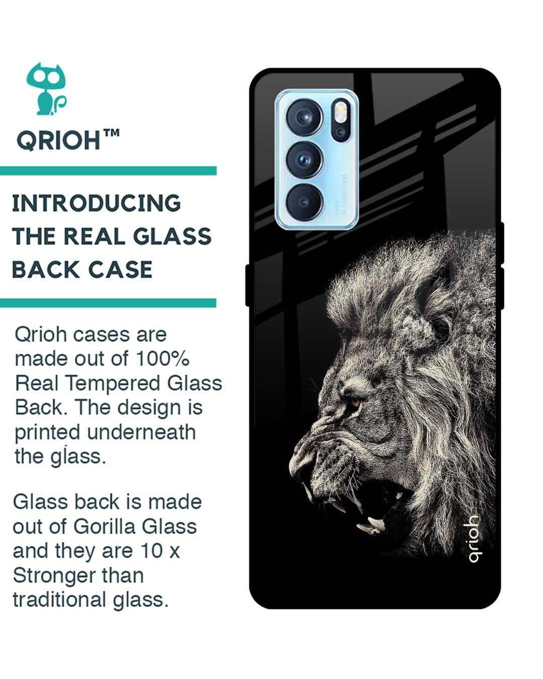 Shop Brave Lion Printed Premium Glass Cover for Oppo Reno 6 5G (Shock Proof, Lightweight)-Back