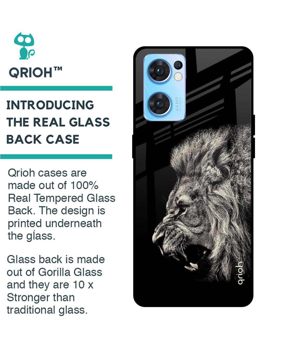 Shop Brave Lion Printed Premium Glass Cover for Oppo Reno 7 5G (Shock Proof, Lightweight)-Back