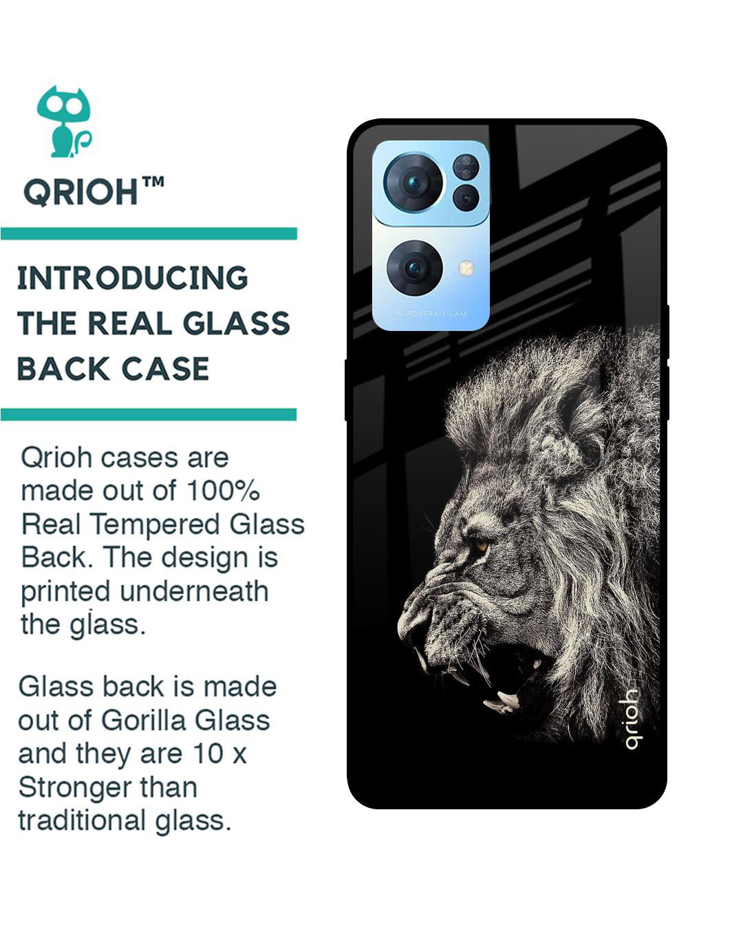 Shop Brave Lion Printed Premium Glass Cover for Oppo Reno 7 Pro 5G (Shock Proof, Lightweight)-Back