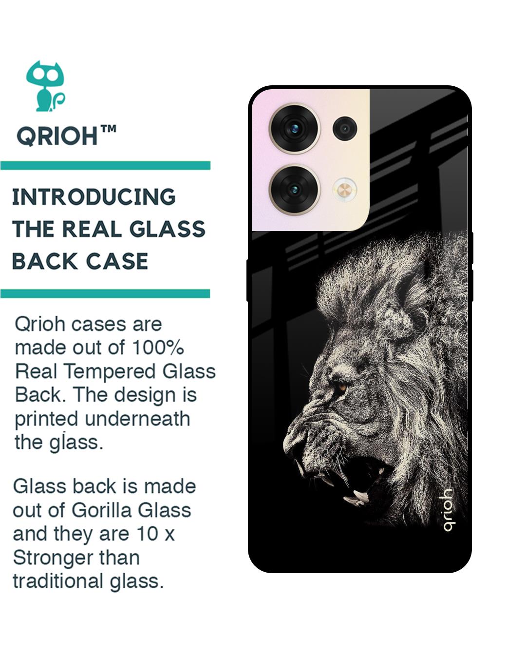Shop Brave Lion Printed Premium Glass Cover for Oppo Reno8 5G (Shockproof, Light Weight)-Back