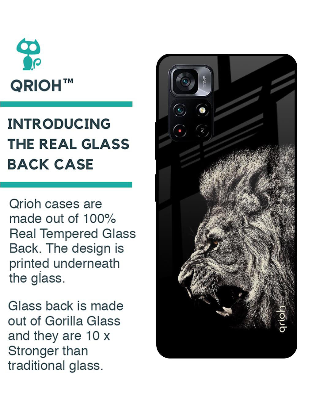 Shop Brave Lion Printed Premium Glass Cover for Poco M4 Pro 5G (Shock Proof, Lightweight)-Back