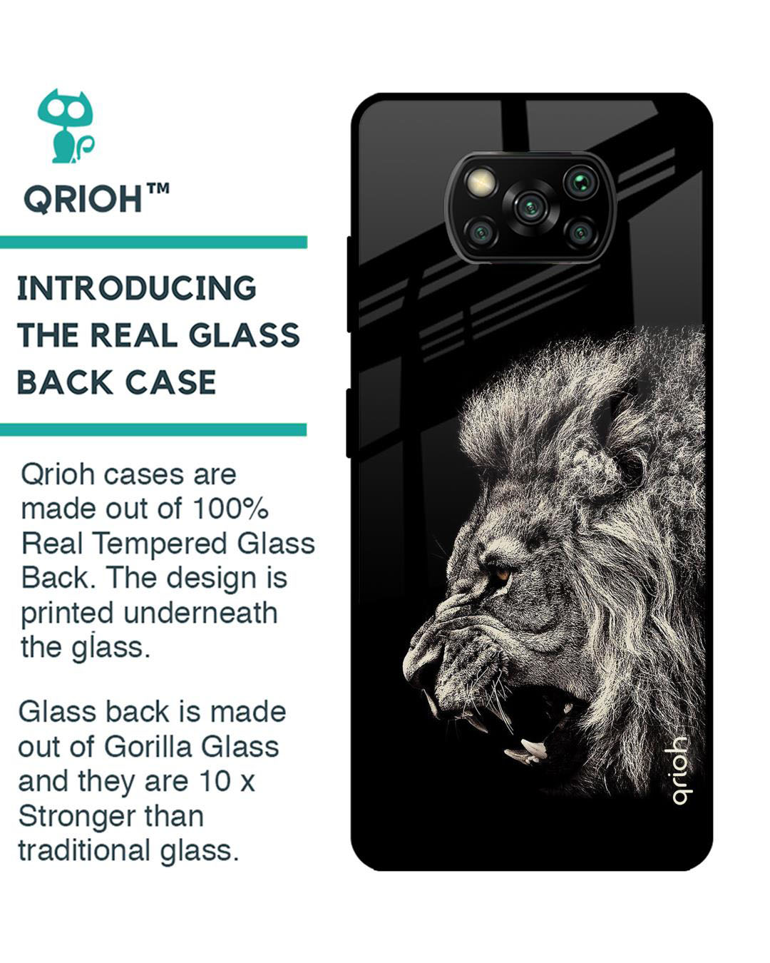 Shop Brave Lion Printed Premium Glass Cover for Poco X3 Pro (Shock Proof, Lightweight)-Back