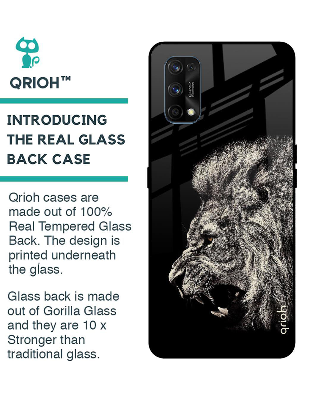 Shop Brave Lion Printed Premium Glass Cover for Realme 7 Pro (Shock Proof, Lightweight)-Back