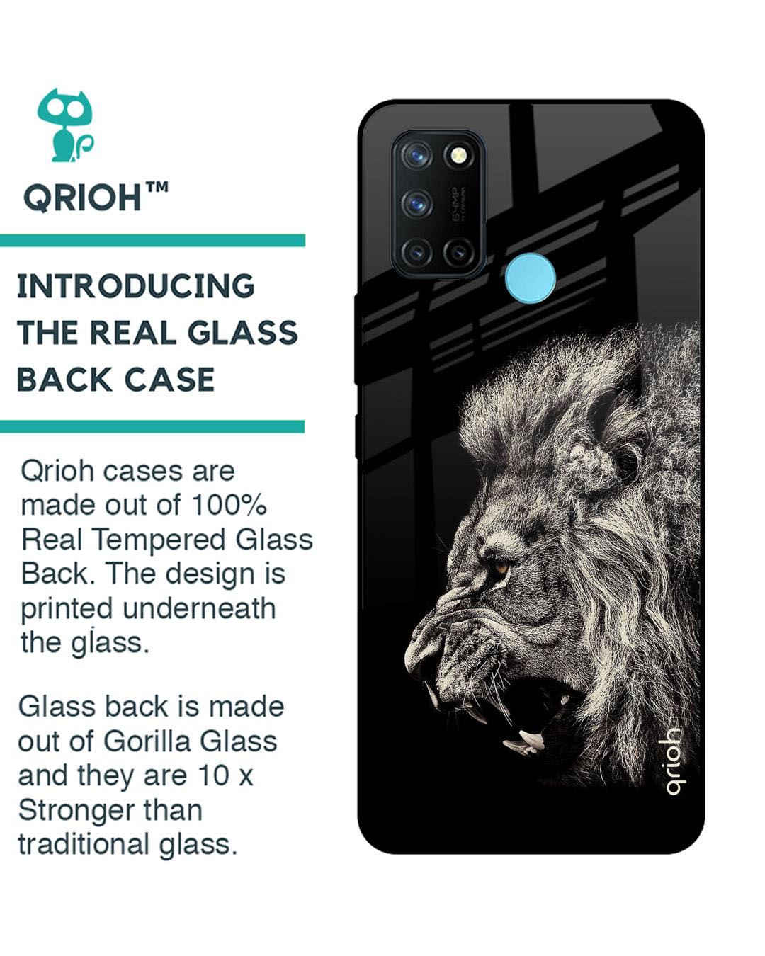 Shop Brave Lion Printed Premium Glass Cover for Realme 7i (Shock Proof, Lightweight)-Back