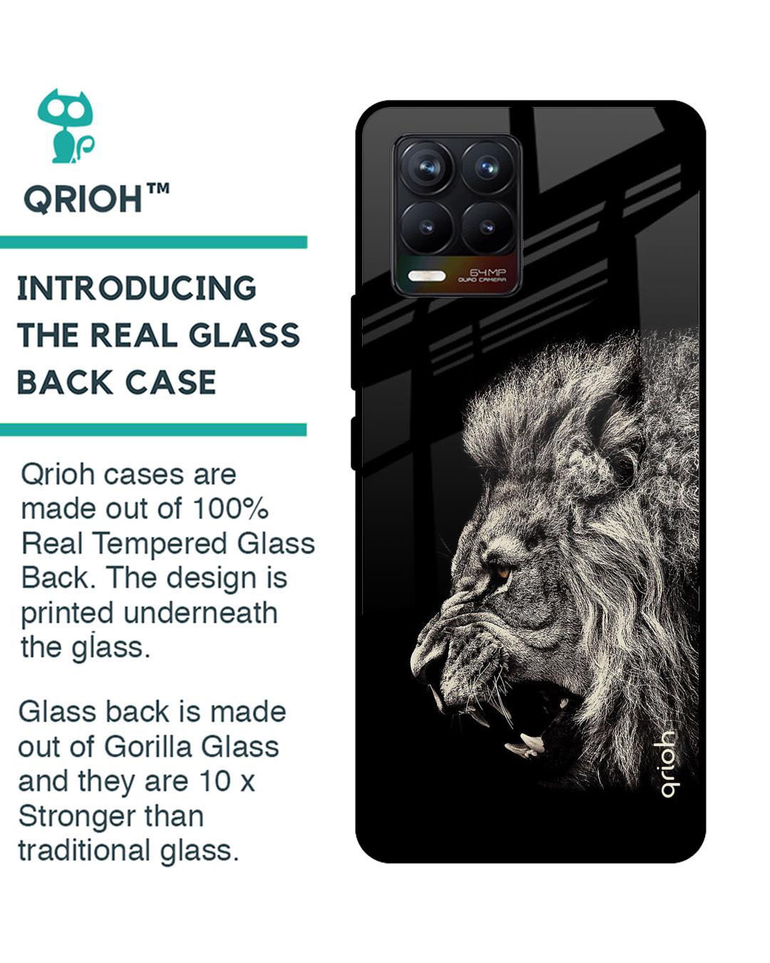 Shop Brave Lion Printed Premium Glass Cover for Realme 8 Pro (Shock Proof, Lightweight)-Back