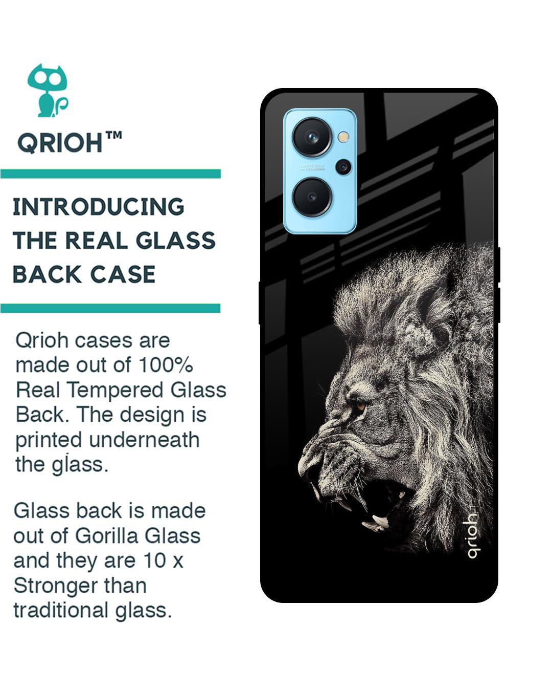 Shop Brave Lion Printed Premium Glass Cover for Realme 9i (Shock Proof, Lightweight)-Back