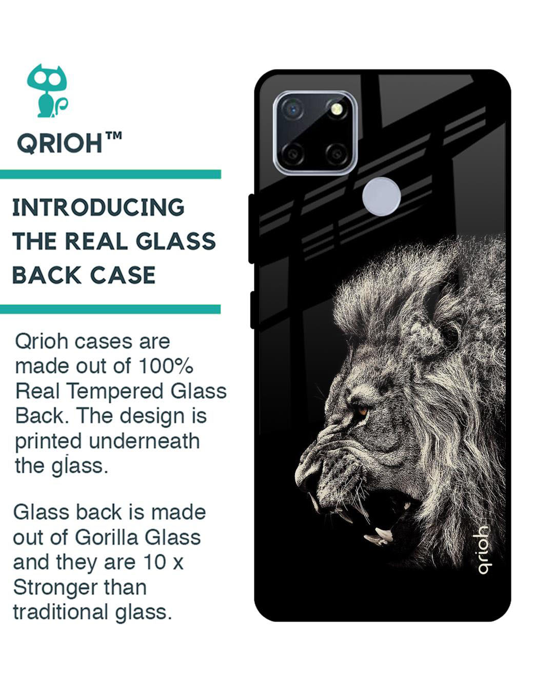 Shop Brave Lion Printed Premium Glass Cover for Realme C12 (Shock Proof, Lightweight)-Back
