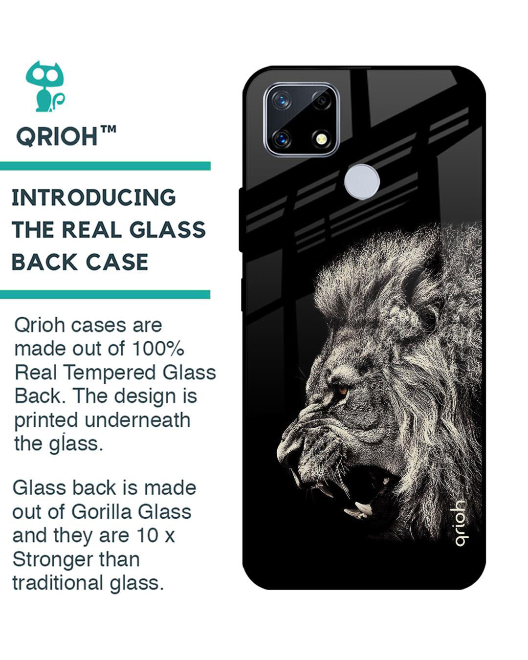 Shop Brave Lion Printed Premium Glass Cover for Realme C25 (Shock Proof, Lightweight)-Back