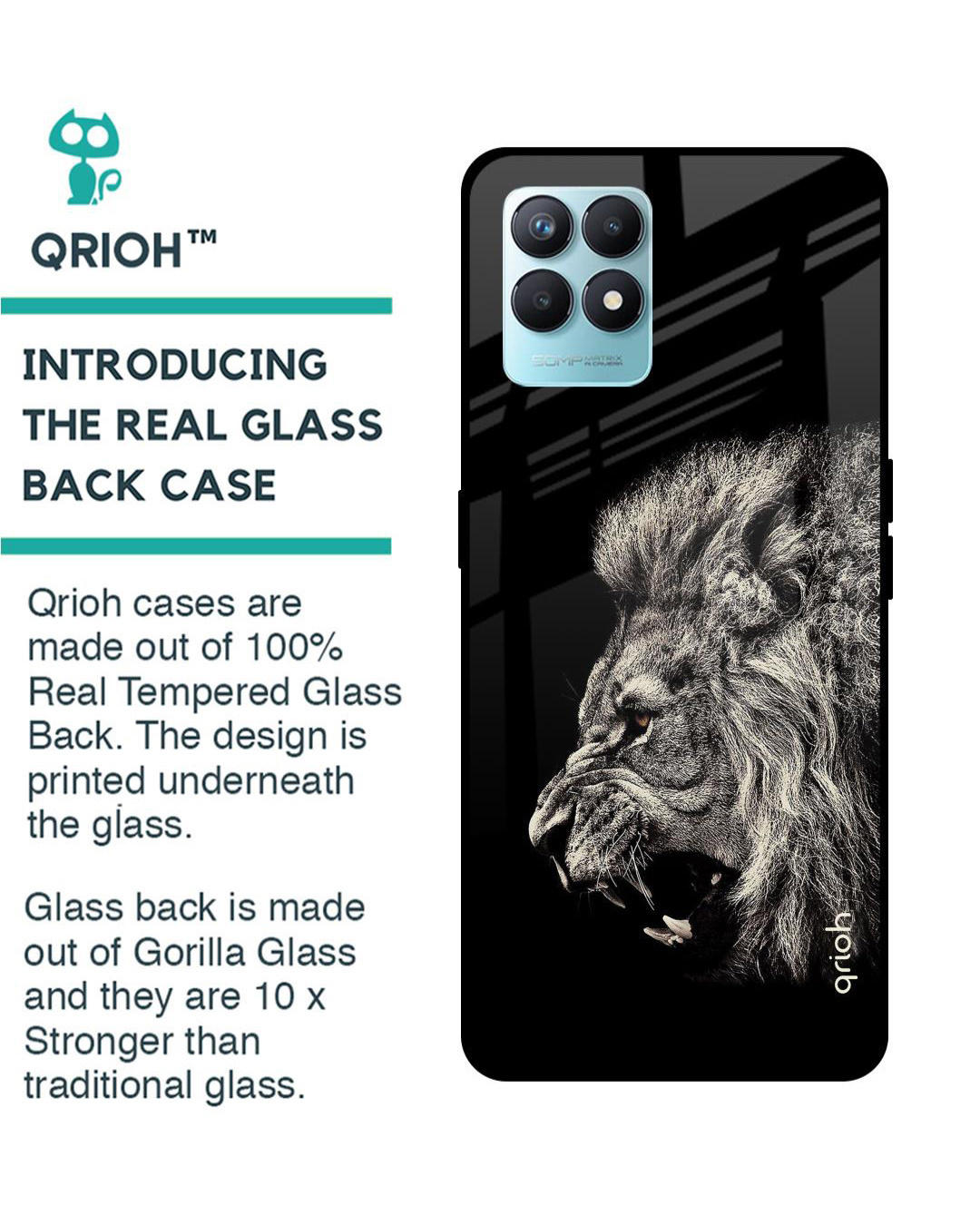 Shop Brave Lion Printed Premium Glass Cover for Realme Narzo 50 (Shockproof, Light Weight)-Back
