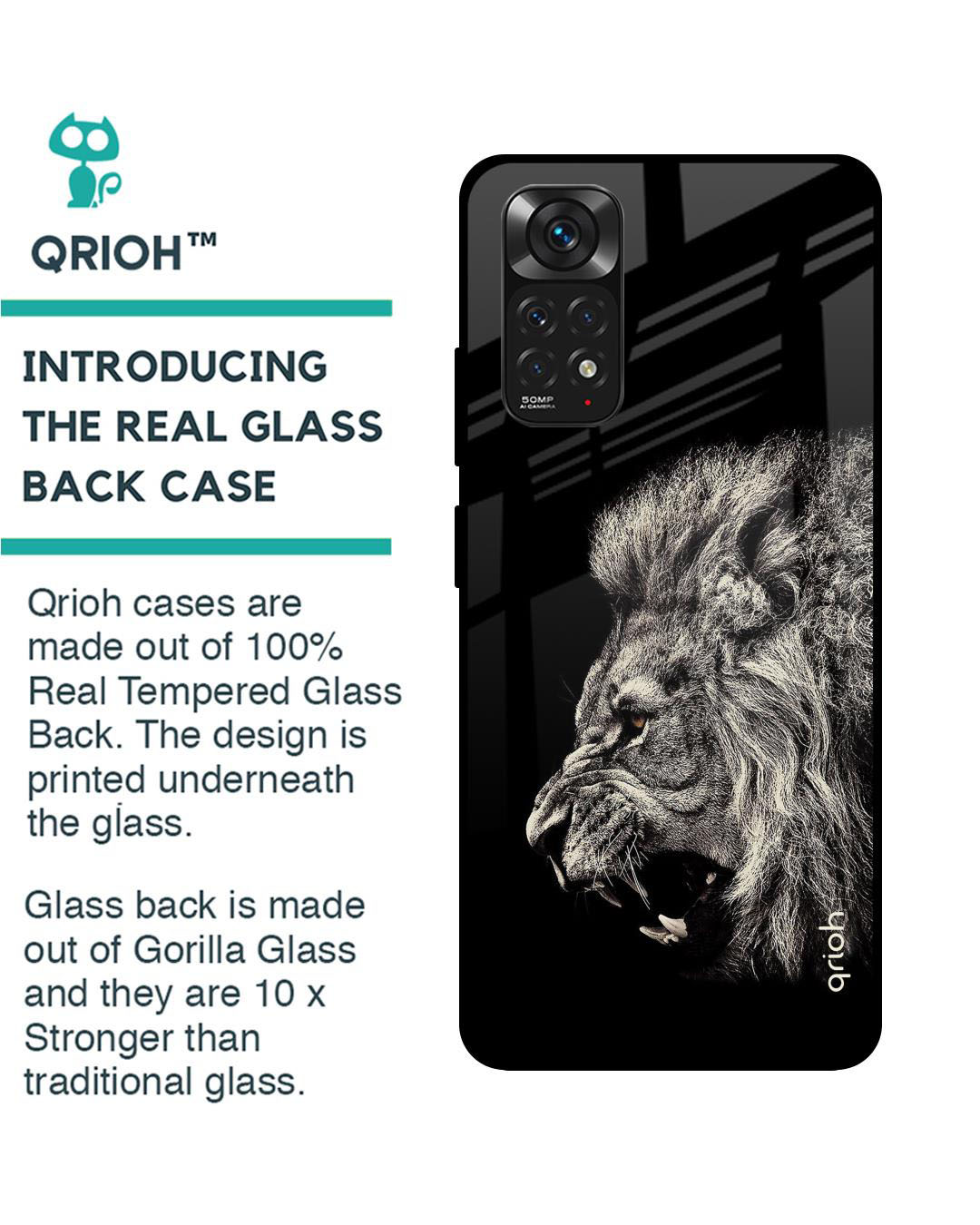Shop Brave Lion Printed Premium Glass Cover for Redmi Note 11 (Shock Proof, Lightweight)-Back