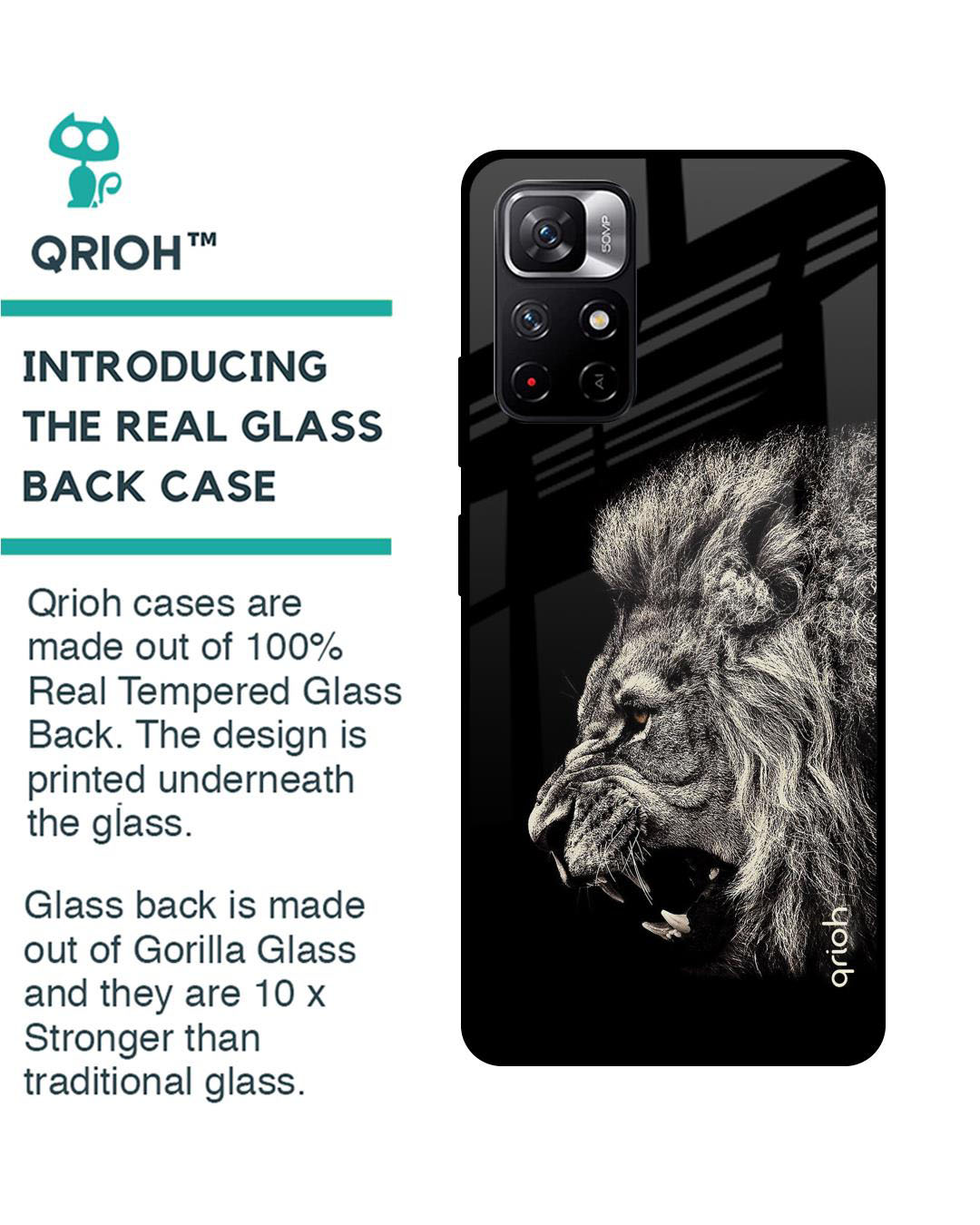 Shop Brave Lion Printed Premium Glass Cover for Redmi Note 11T 5G (Shock Proof, Lightweight)-Back