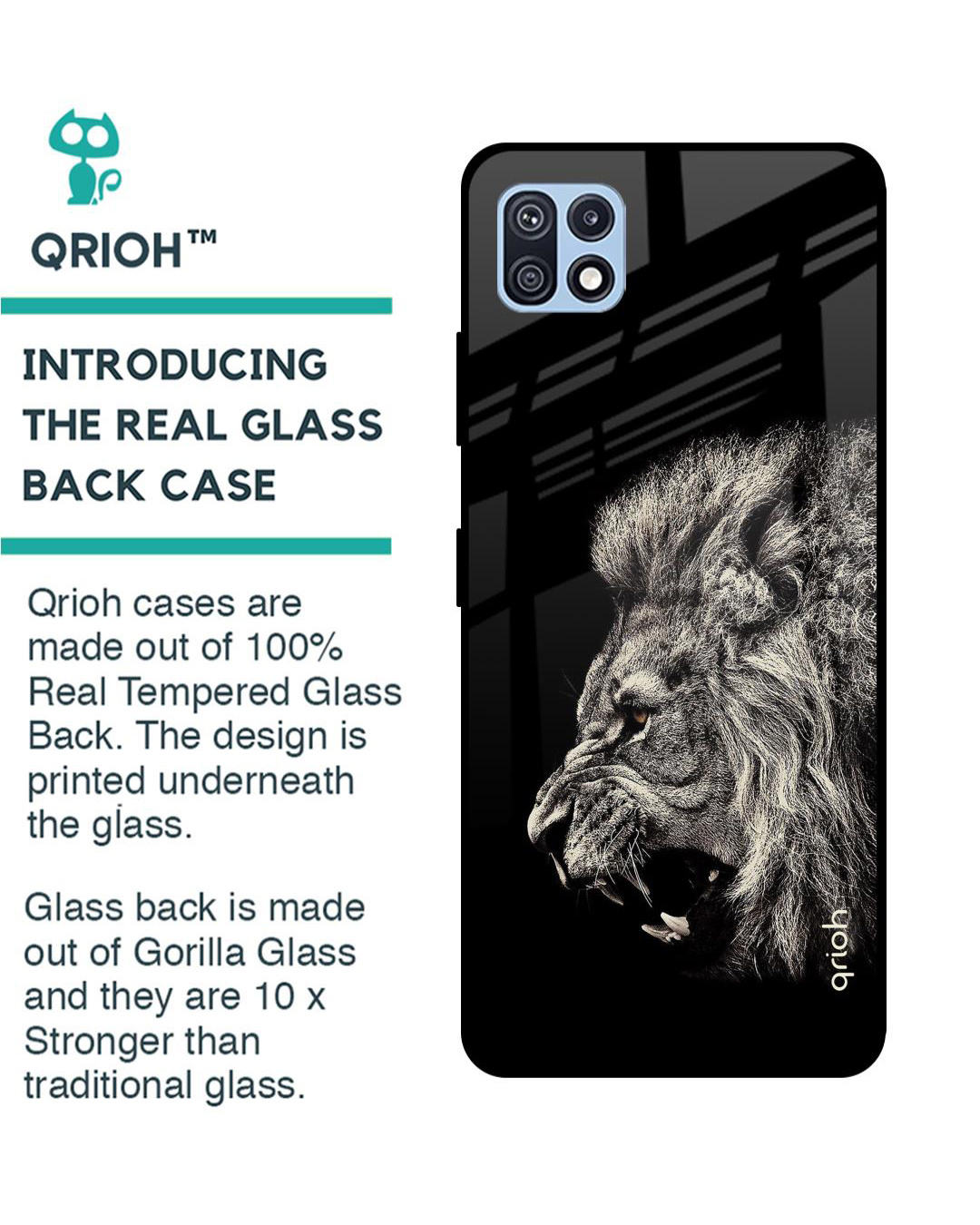 Shop Brave Lion Printed Premium Glass Cover for Samsung Galaxy F42 5G (Shock Proof, Light Weight)-Back